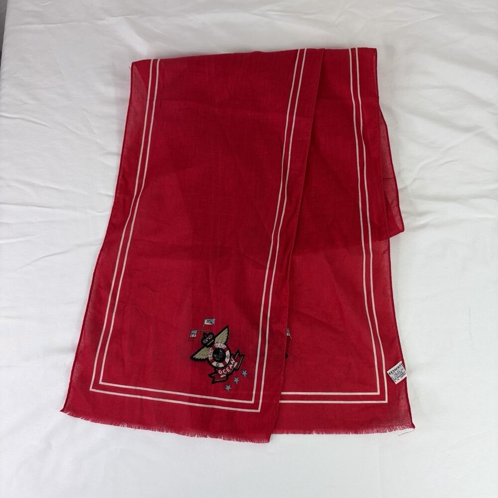Oscar De La Renta Accessory for Street Red Cotton Scarf Vintage, nautical, Vtge